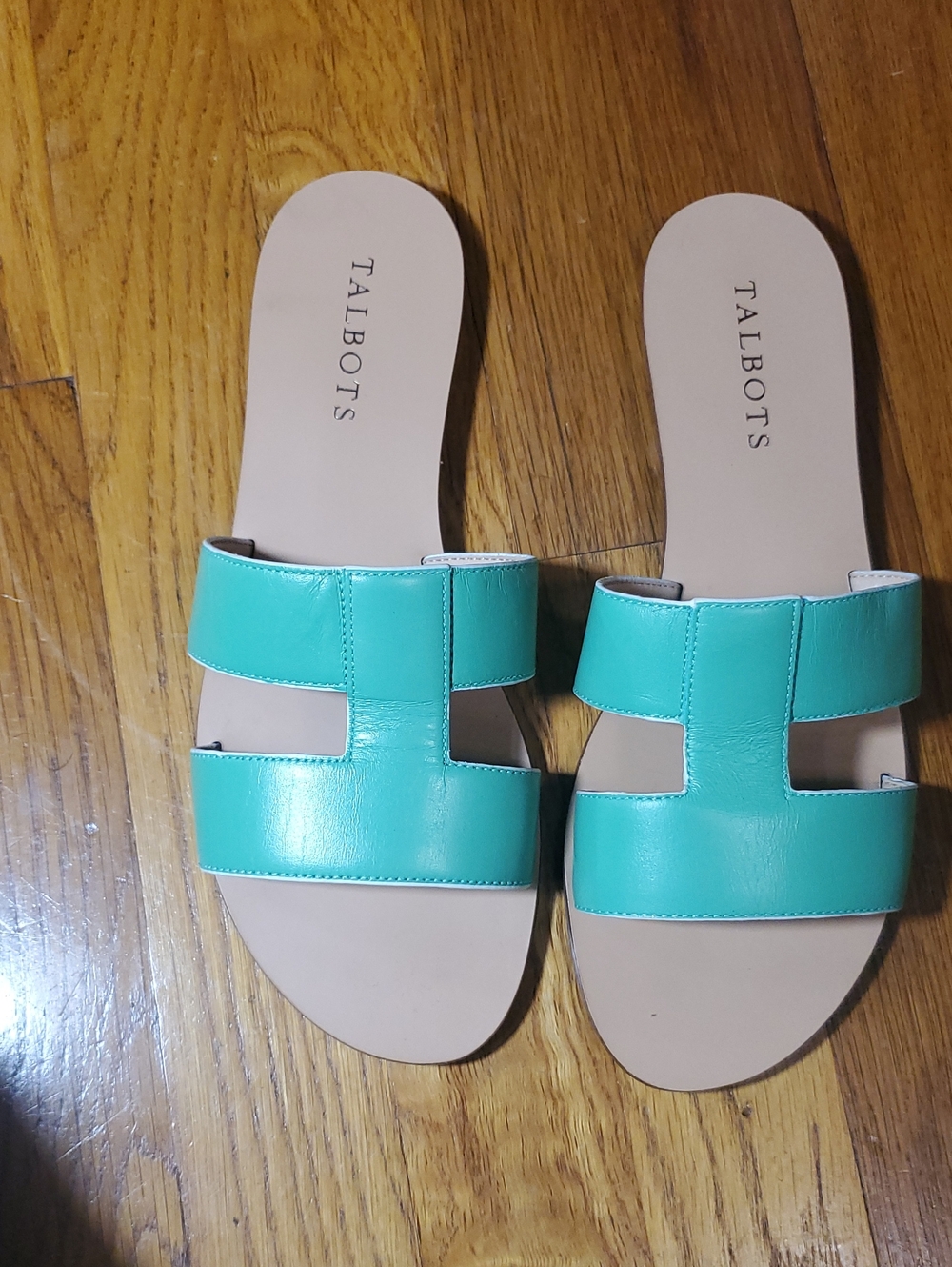 Talbots Teal Leather Slide Sandals
